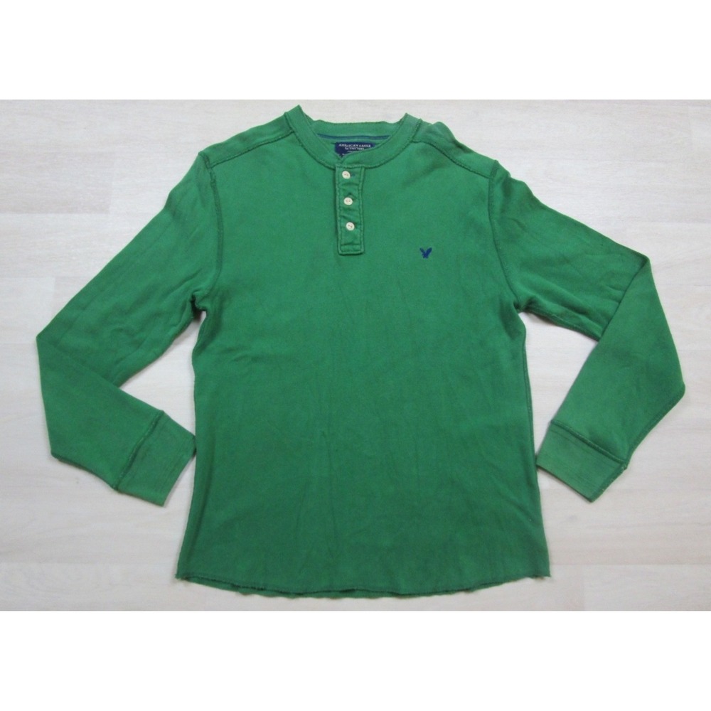 Vintage Y2K American Eagle Henley Shirt Men's (M) Long Sleeve Preppy Mallcore
